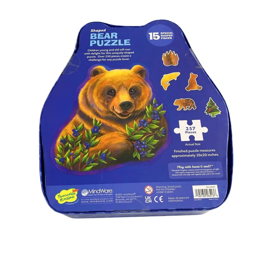 MindWare Peaceable‎ Kingdom Shaped Bear Puzzle 257 Pieces NEW